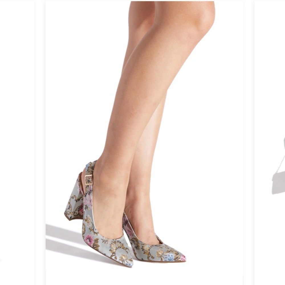 Blue and pink floral print high heels